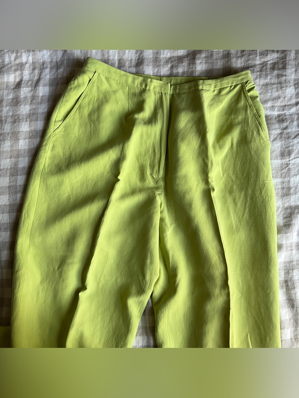 ๐ VINTAGE LAURA ASHLEY LIME GREEN SILK LINEN TROUSERS - Picture 4 of 7